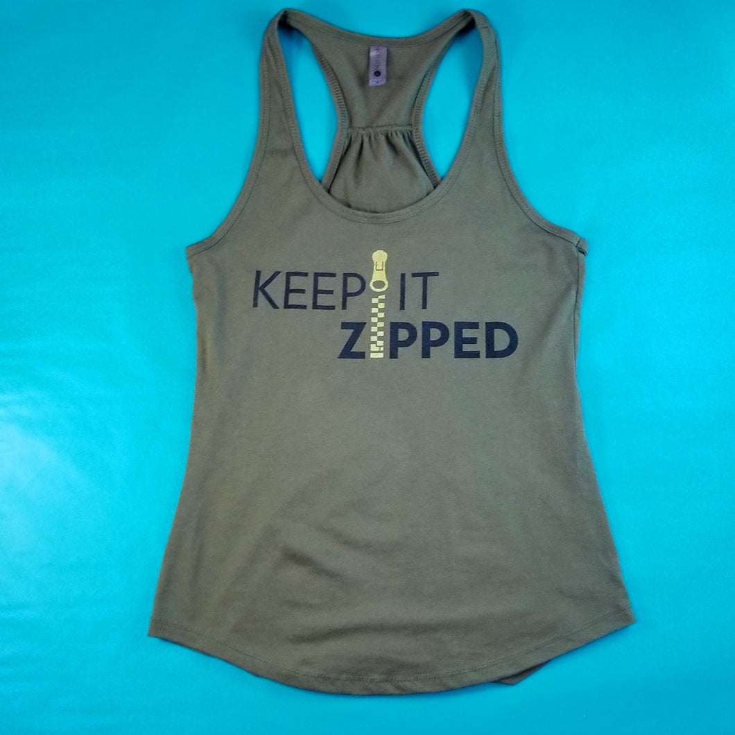 Keep It Zipped Military Green Swing Tank Top